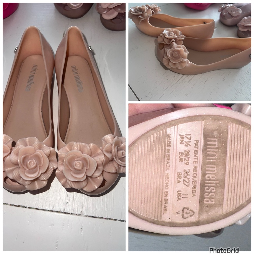 Mini Melissa tan Flats with Floral Detail